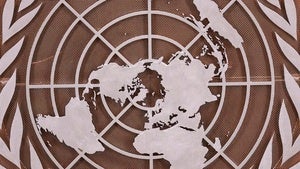 United Nations metal logo sign