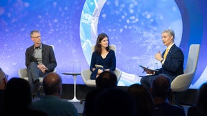 Speakers on the Council's stage